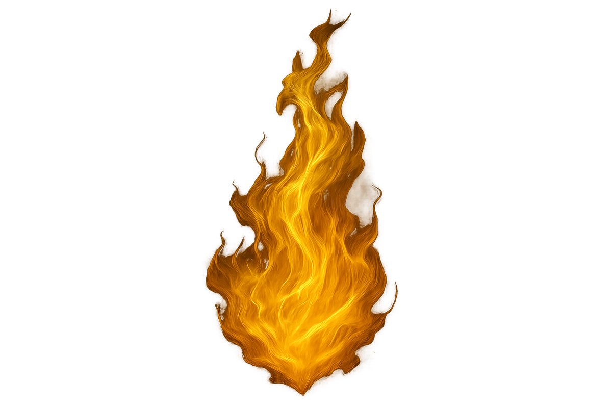 Gold flame, transparent background 