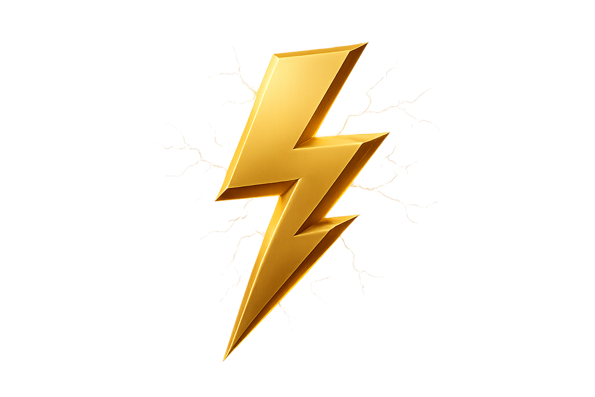 Gold lightning bolt, transparent background 