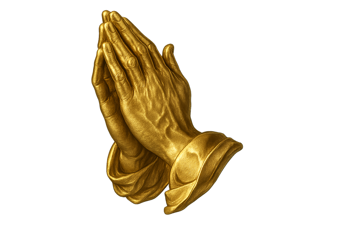 Gold praying hands, transparent background 